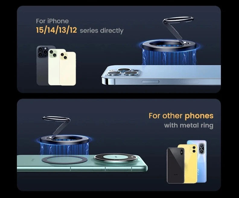 Support de téléphone magnétique UGREEN en aluminium - Rotation à 360° pour iPhone 15, 14, 13 Pro, Xiaomi, Samsung, Huawei - iHome-Smart