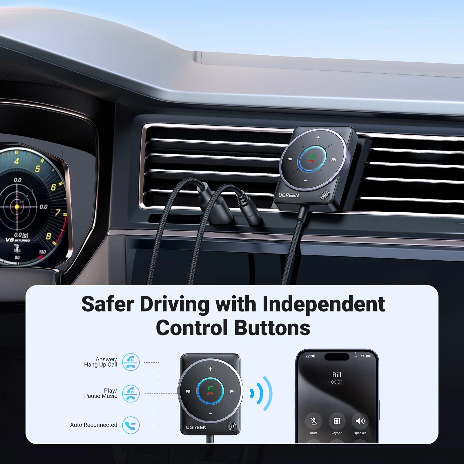 Utilisation de l'adaptateur Bluetooth UGREEN en voiture pour améliorer l'expérience audio