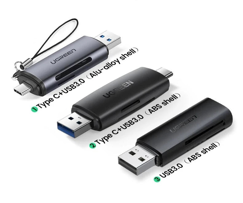 Lecteur de cartes UGREEN double port USB 3.0 et USB-C pour connectivité polyvalente