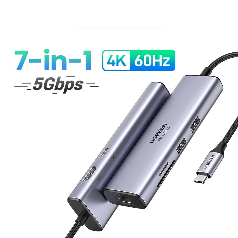 Ports USB 3.0 sur le Hub USB-C UGREEN pour transferts de données rapides.