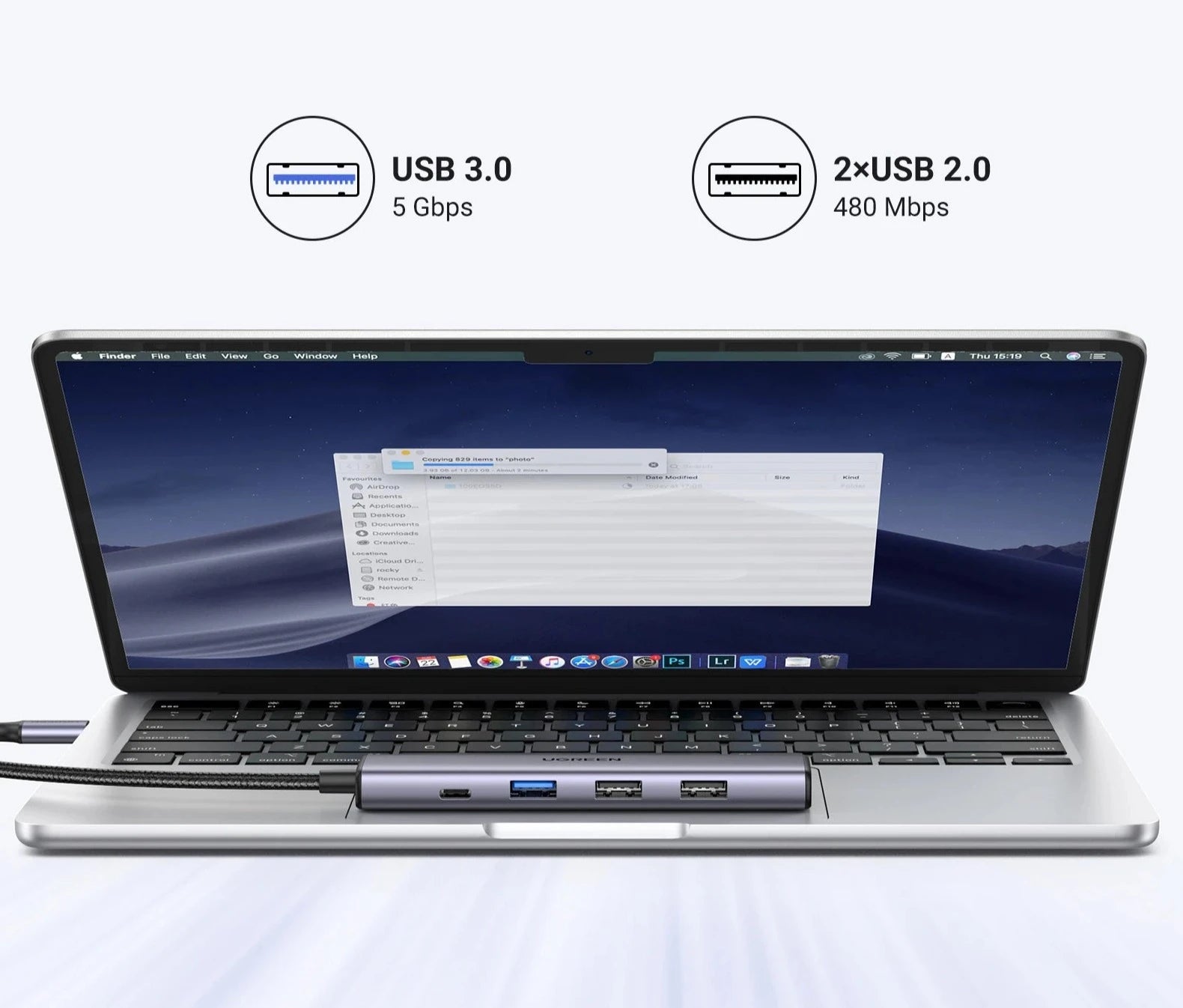 Transfert de données ultra-rapide grâce au HUB USB-C UGREEN, parfait pour le travail exigeant en données